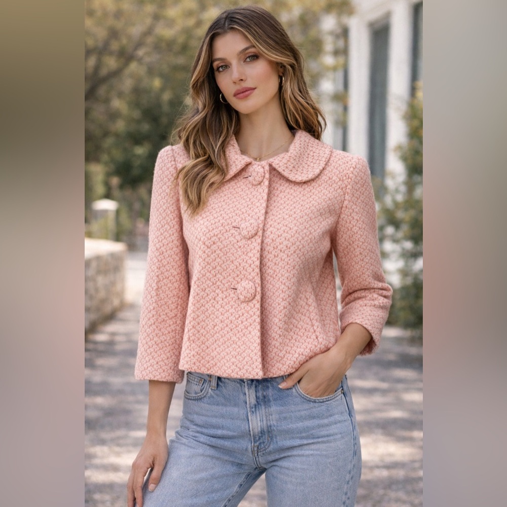 Banana Republic Pink Textured Cropped Jacket Blazer XS Retro Chicโ